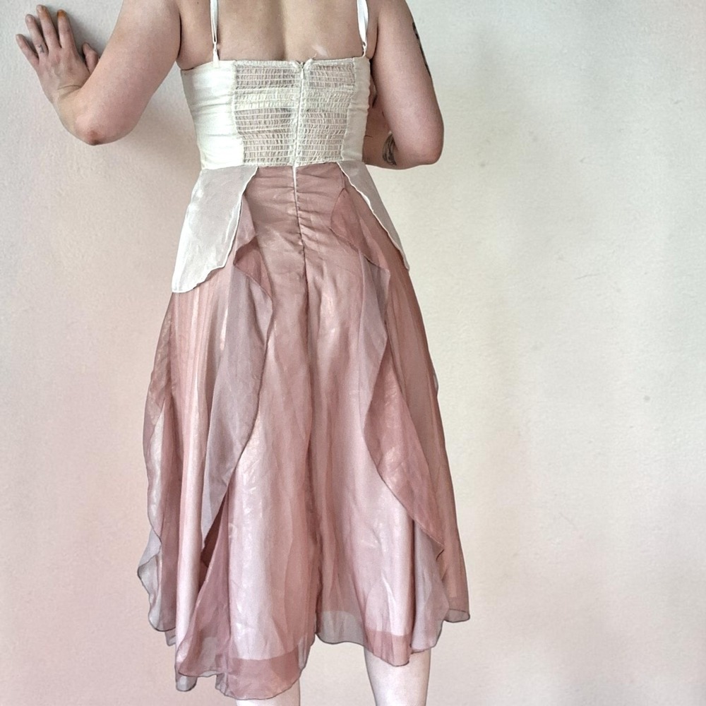 Vintage Y2K Dusty Rose Pink Cream Ivory Organza Layered Midi Dress Fairycore M - Picture 3 of 16